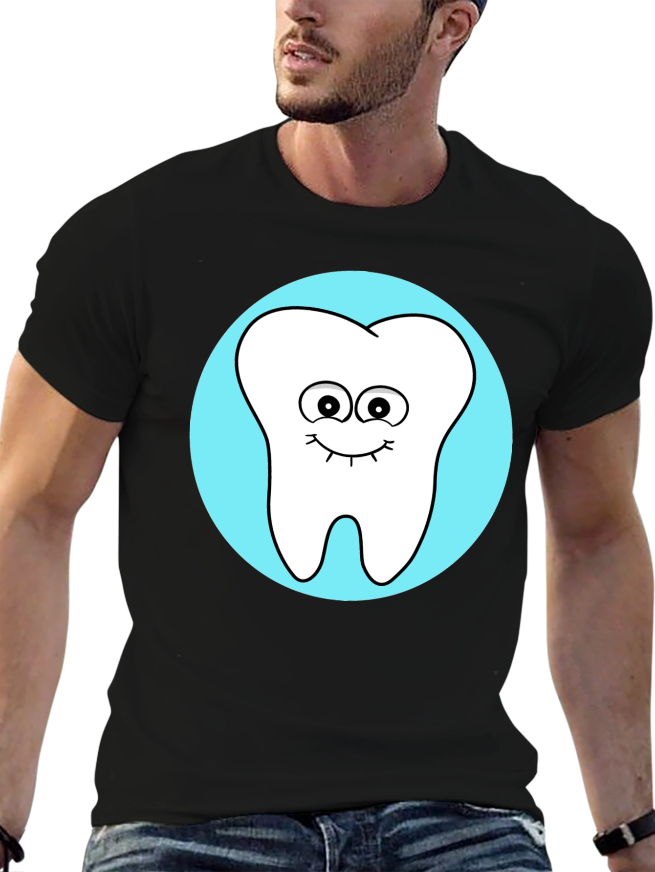 Black Cute Tooth Graphic Tee - Fun Dentist Shirt view 6
