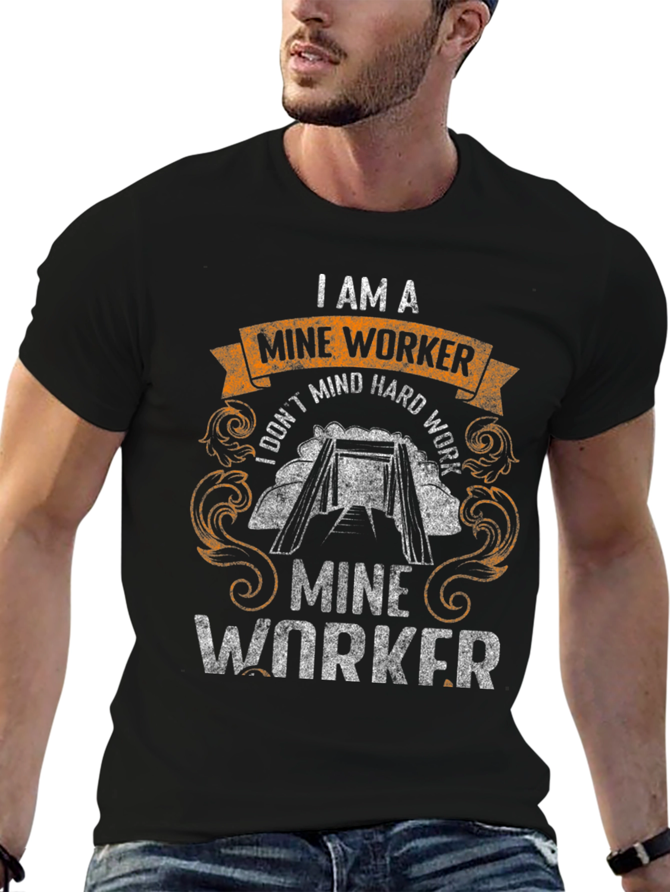 Black I Am A Mine Worker Graphic T-Shirt - Hard Work Apparel view 6