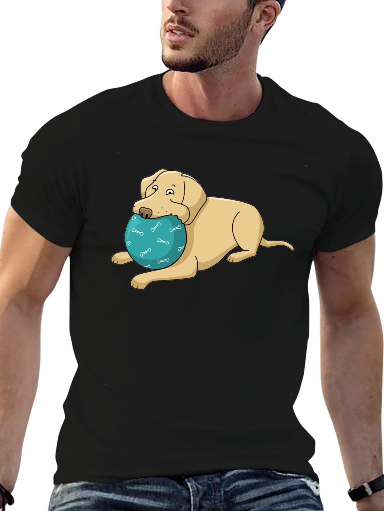 Black Dog and Ball Graphic T-Shirt view 6