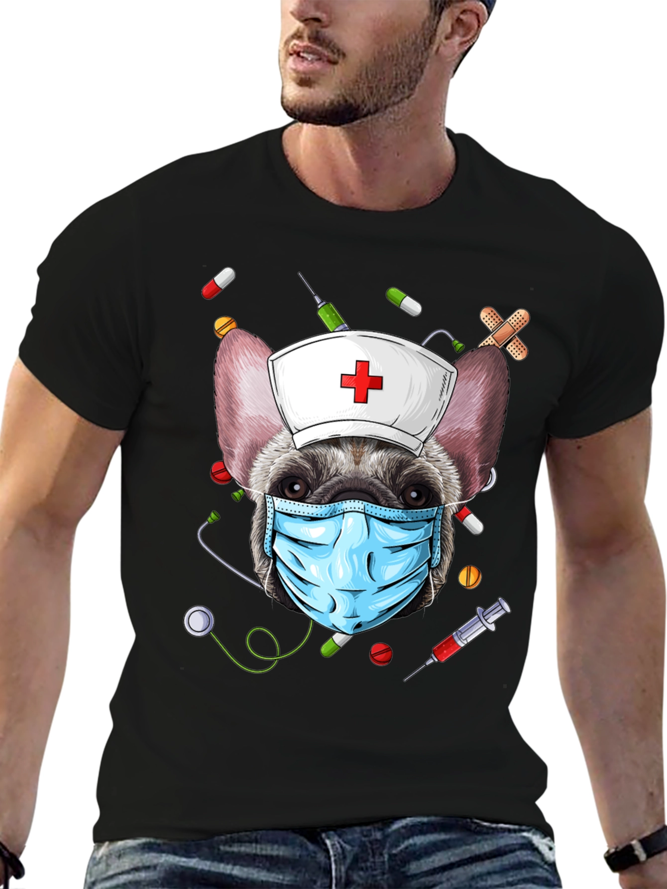 Black Nurse Dog Graphic T-Shirt view 6