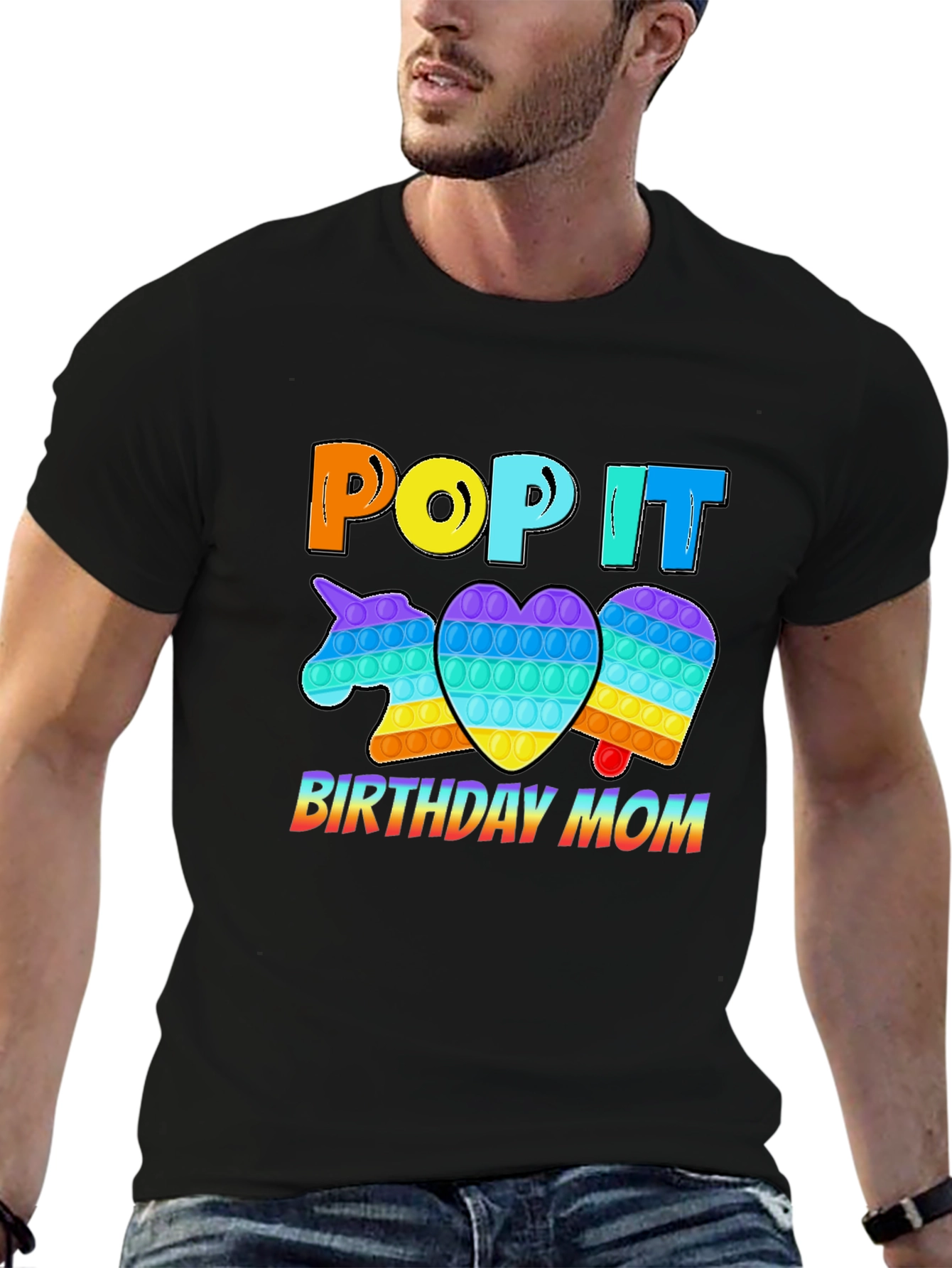 Black Pop It Birthday Mom T-Shirt view 6