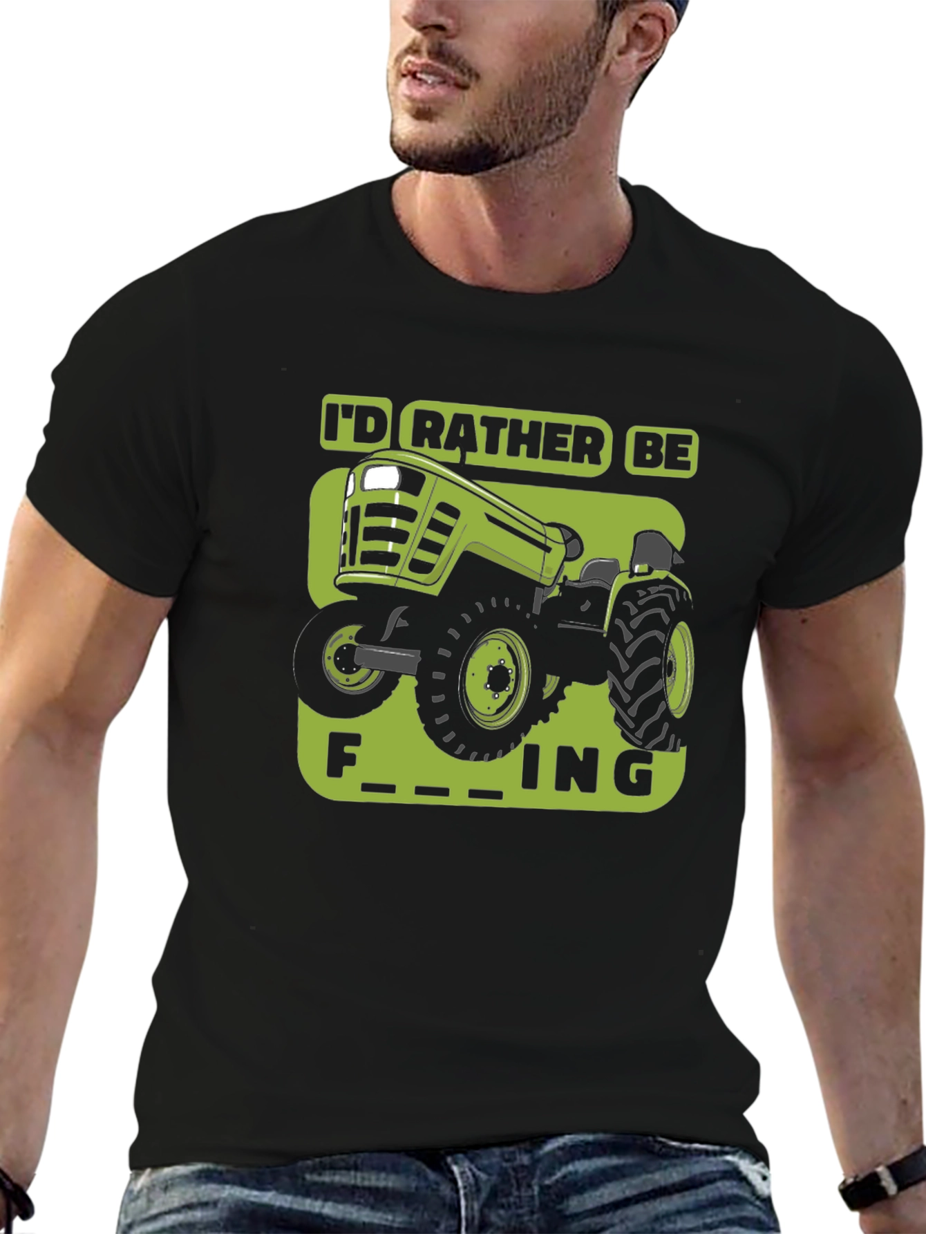 Black Funny Tractor T-Shirt - I'd Rather Be Farming view 6