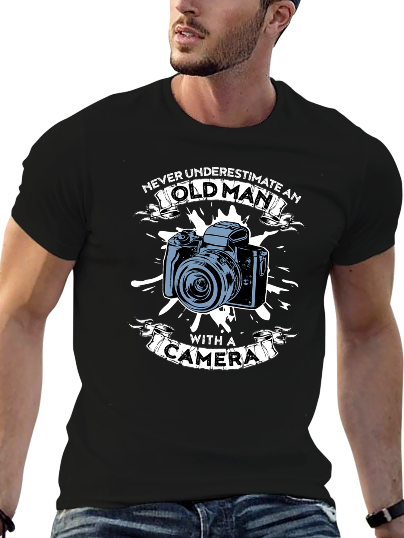 Black Old Man Camera Graphic Tee - Photography Lover Gift view 6