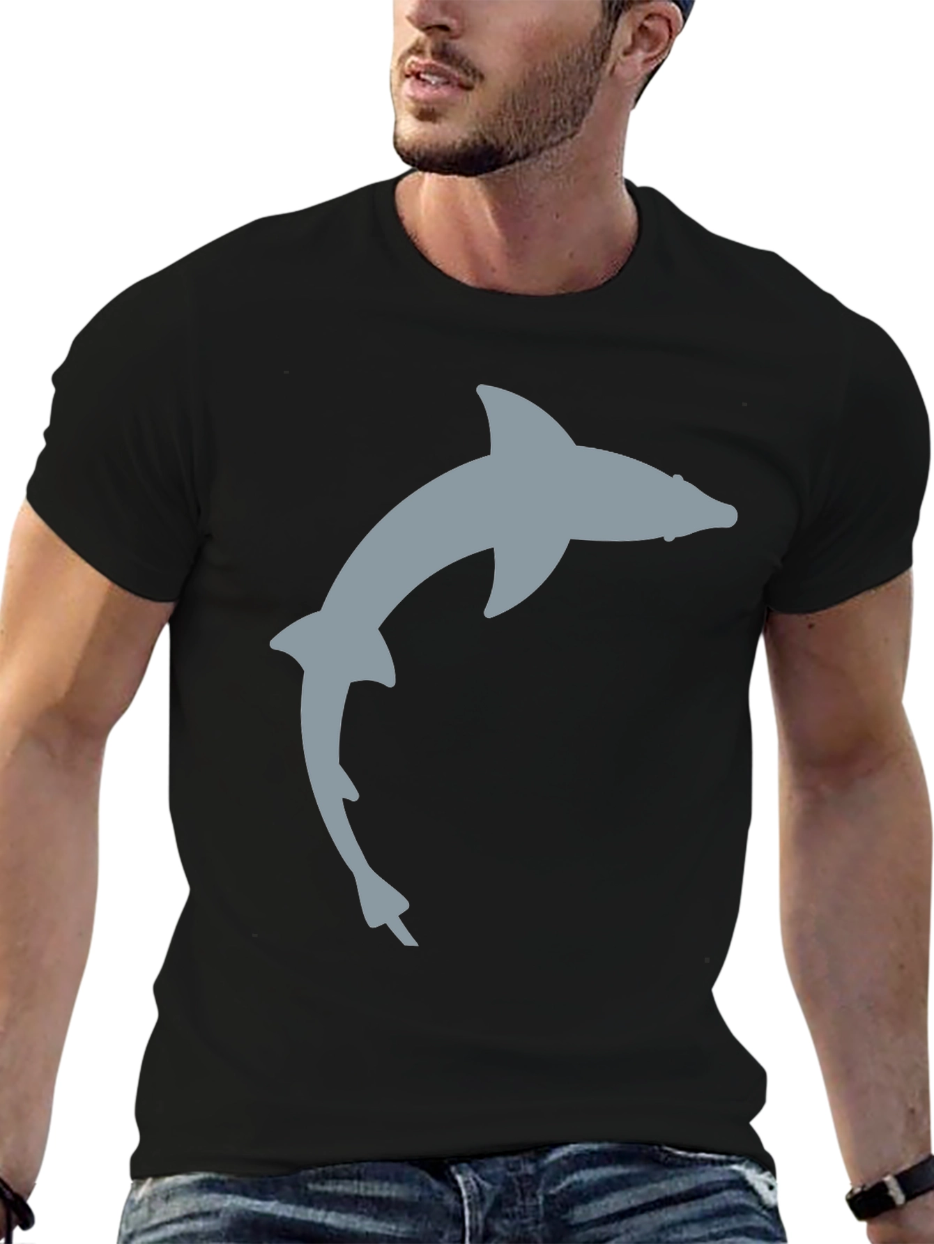 Black Dolphin Graphic Tee - Casual Black T-Shirt view 6
