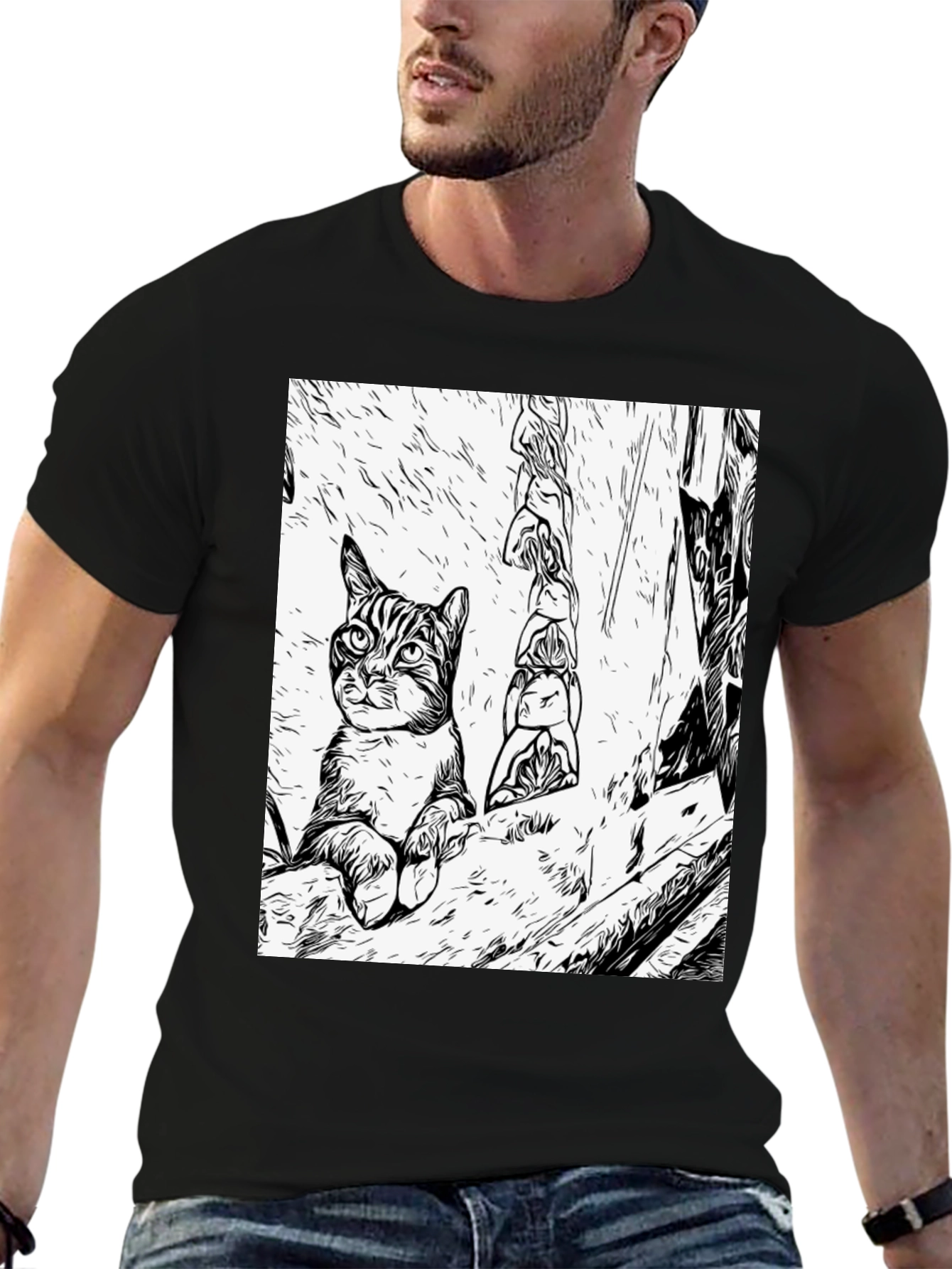 Black Cat Art Black T-Shirt view 6