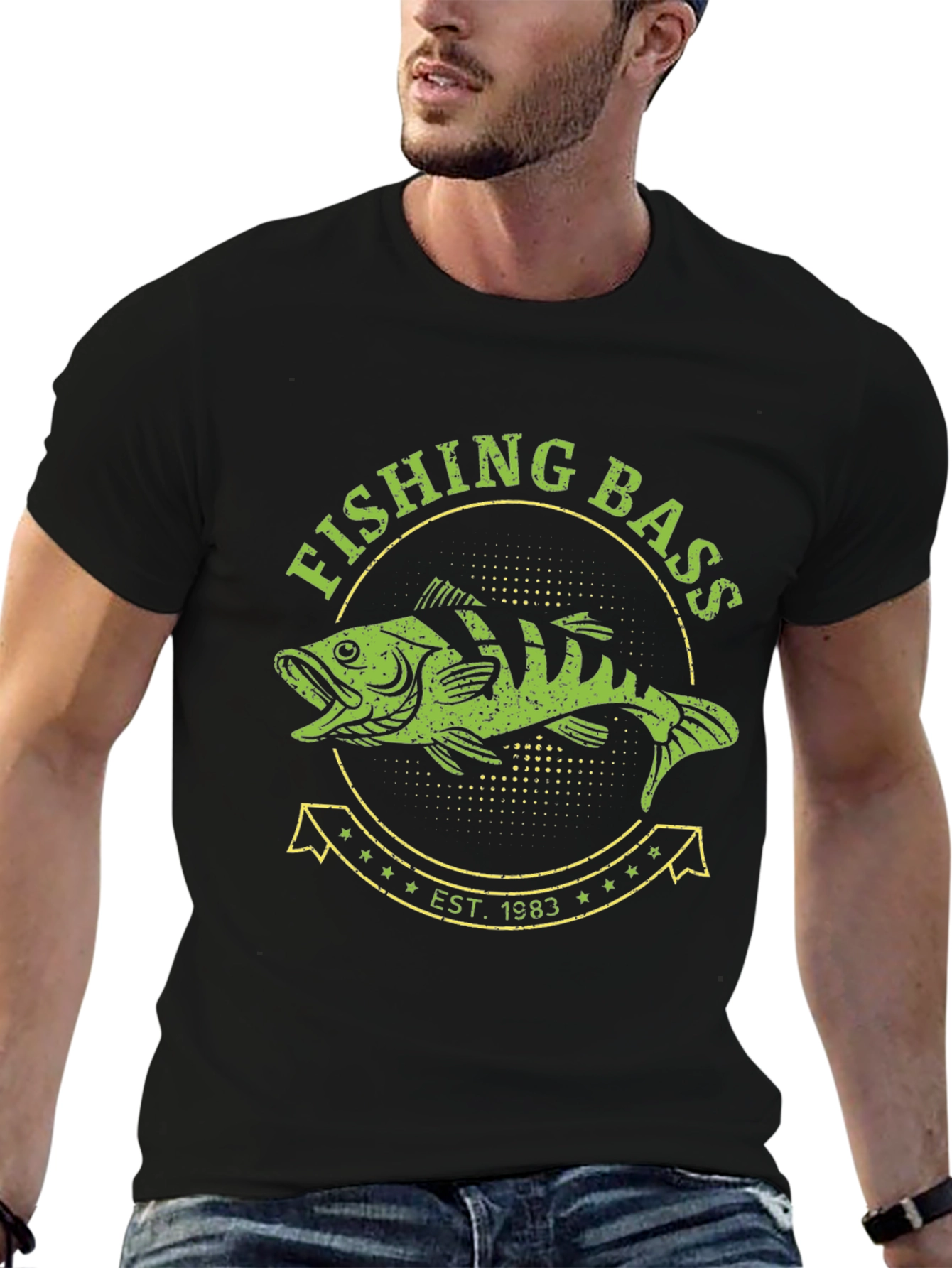 Black Fishing Bass Est. 1983 Black T-Shirt view 6