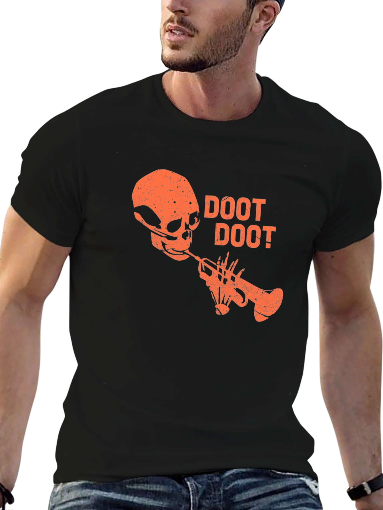 Black Doot Doot Skull Trumpet Graphic Tee - Black view 6