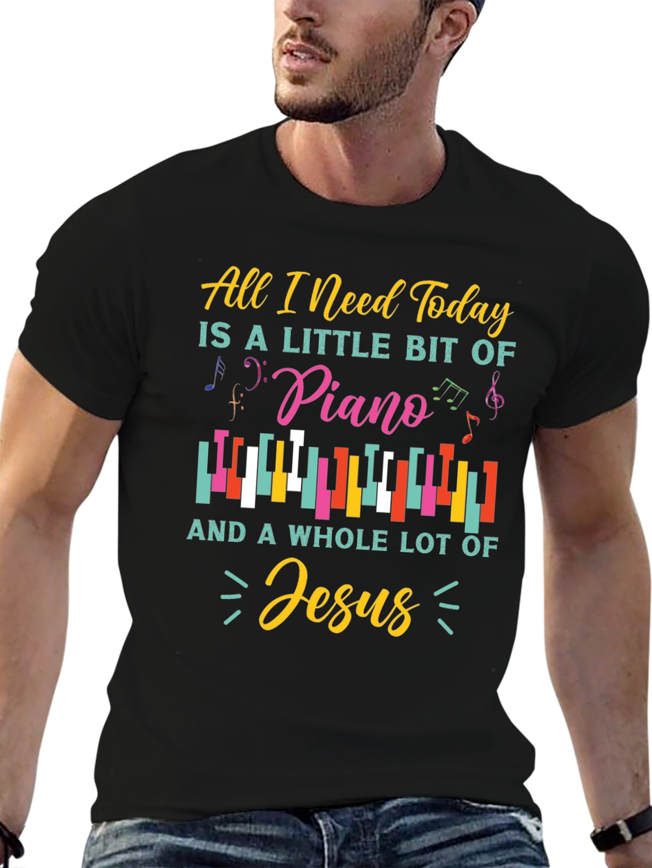 Black Piano and Jesus Graphic T-Shirt - Christian Music Lover Tee view 6