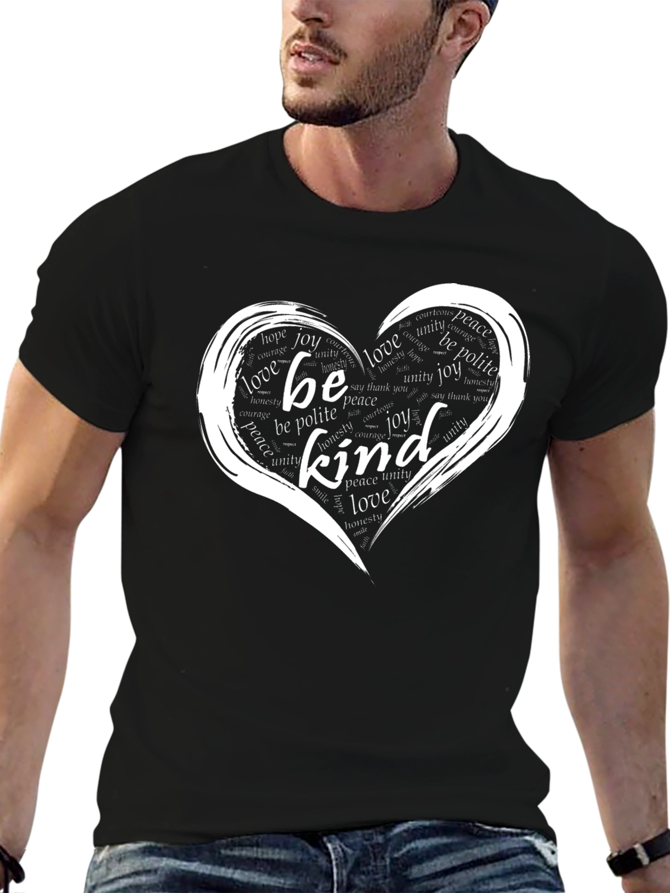 Black Be Kind Heart Graphic T-Shirt view 6