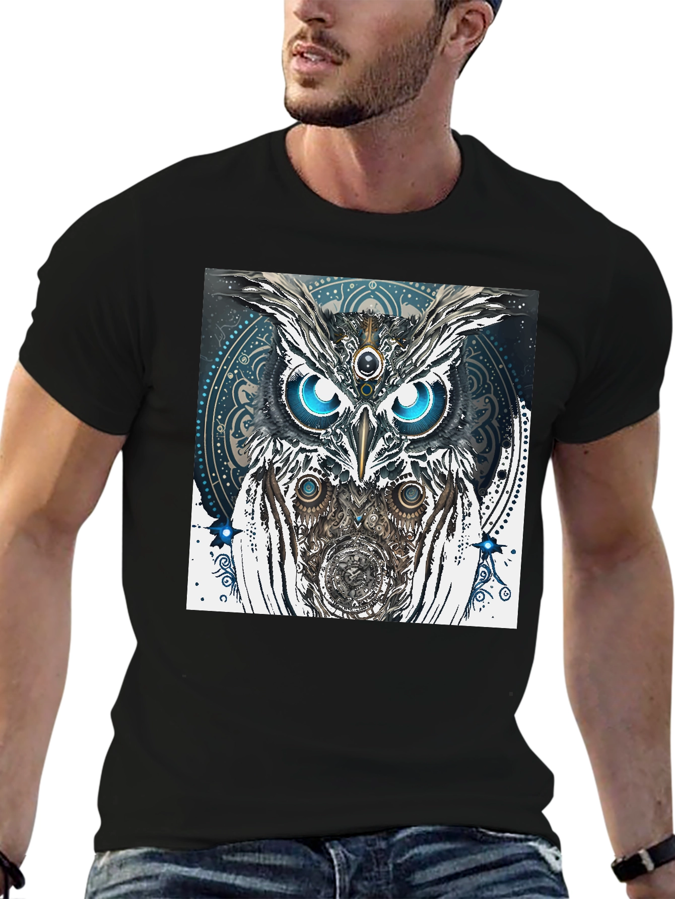 Black Mystic Owl Graphic Tee - Unique Spiritual Design view 6