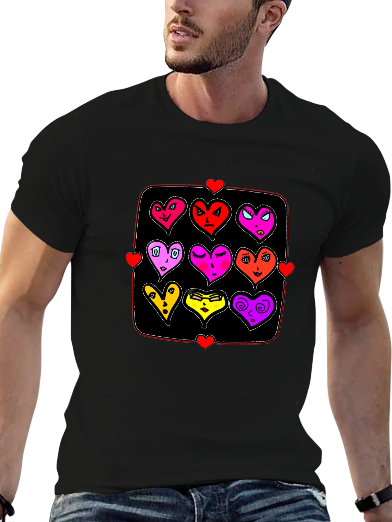 Black Heart Emoji Grid T-Shirt - Black Graphic Tee view 6