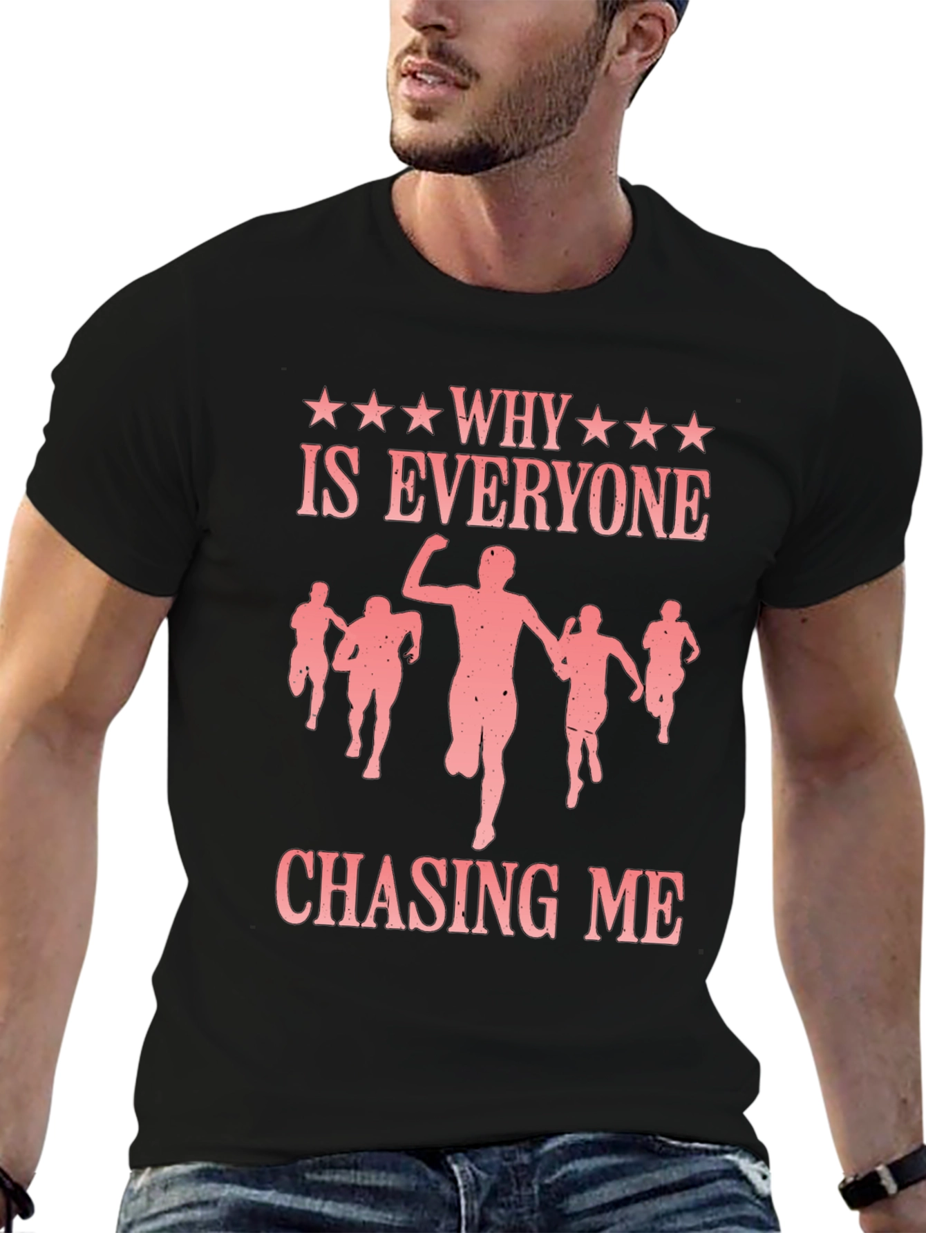 Black Why is Everyone Chasing Me? Funny Graphic Tee view 6