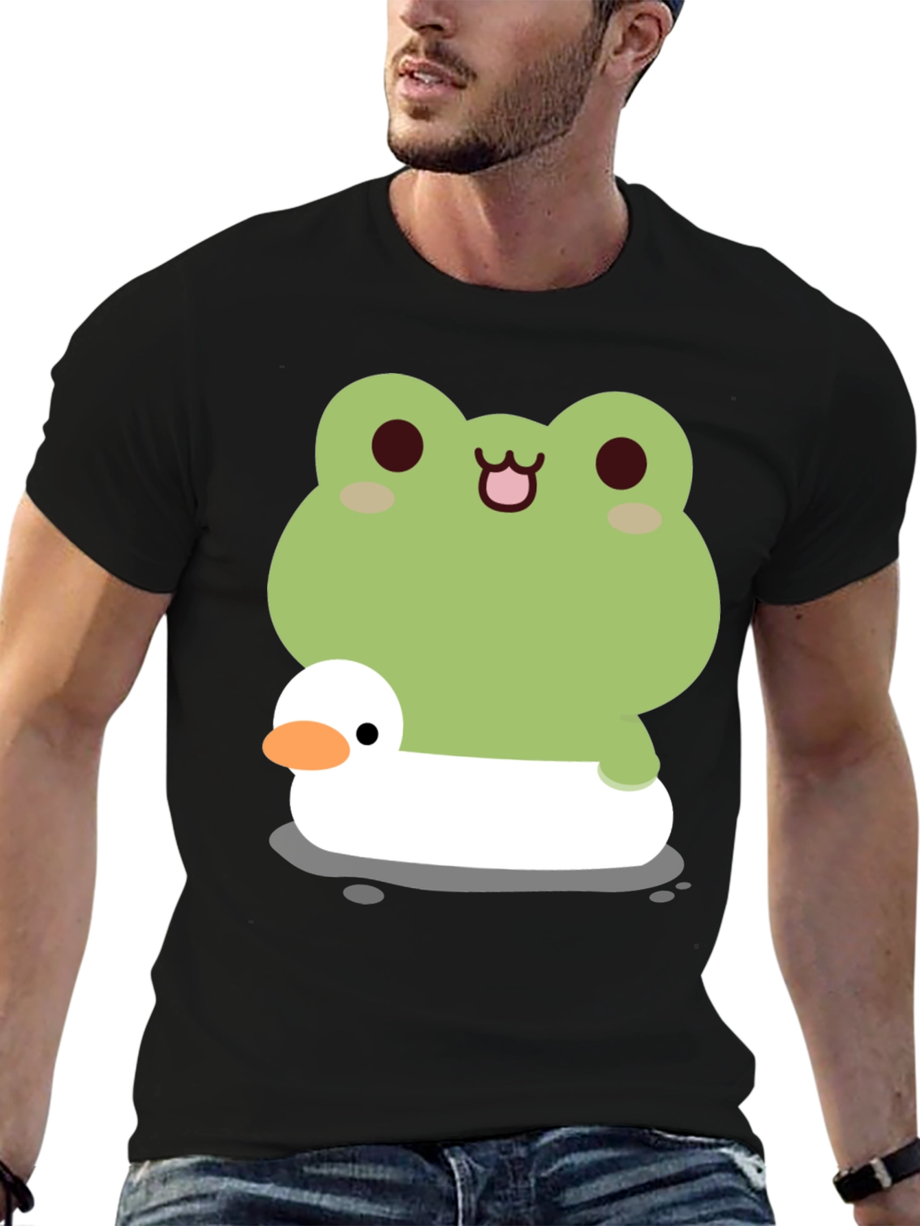 Black Frog and Duck T-Shirt - Cute Cartoon Graphic Tee view 6