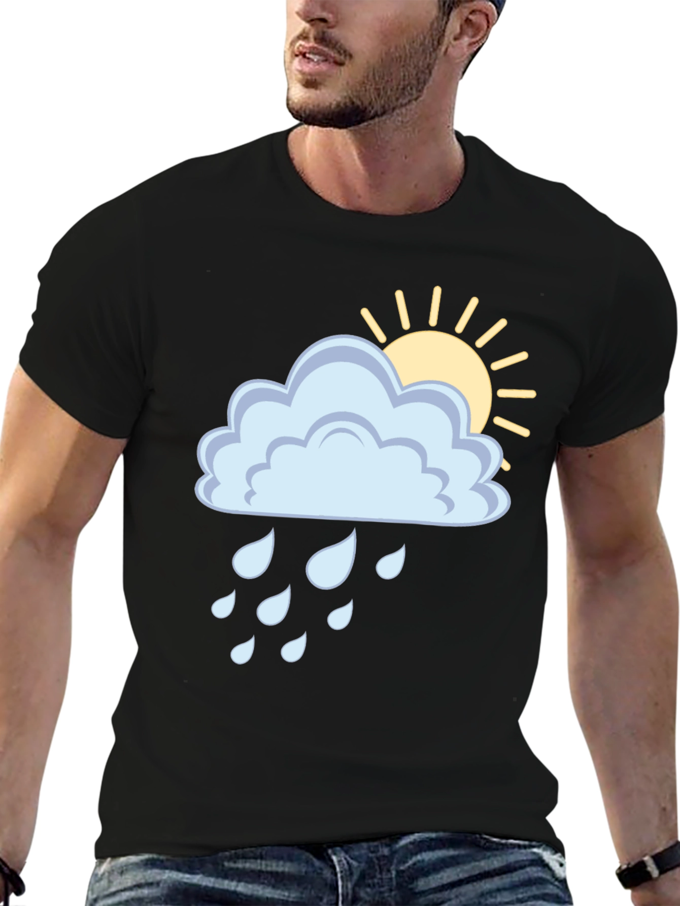 Black Cloud Rain Sun Graphic Tee - Black Unisex T-Shirt view 6