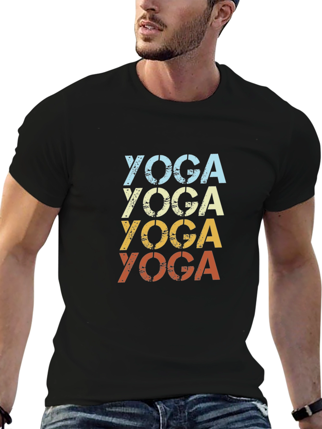 Black Retro Yoga T-Shirt - Soft Cotton Tee for Men view 6