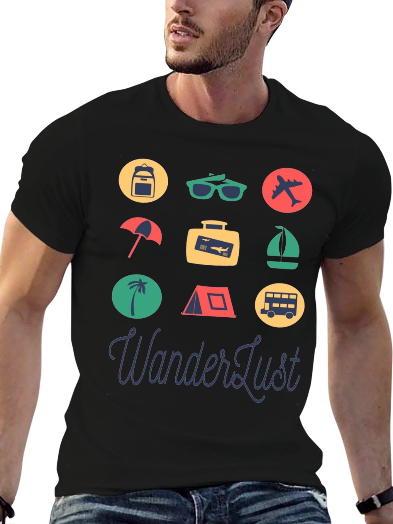 Black Wanderlust Travel Icon Graphic Tee view 6