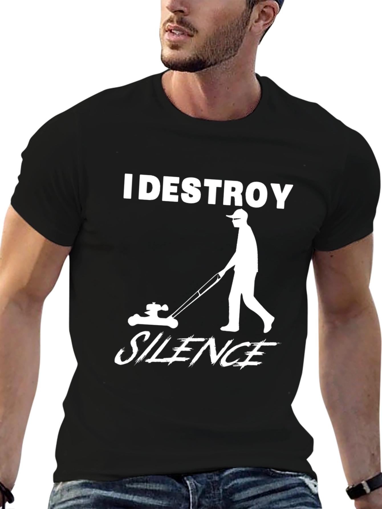 Black I Destroy Silence Lawn Mowing T-Shirt view 6