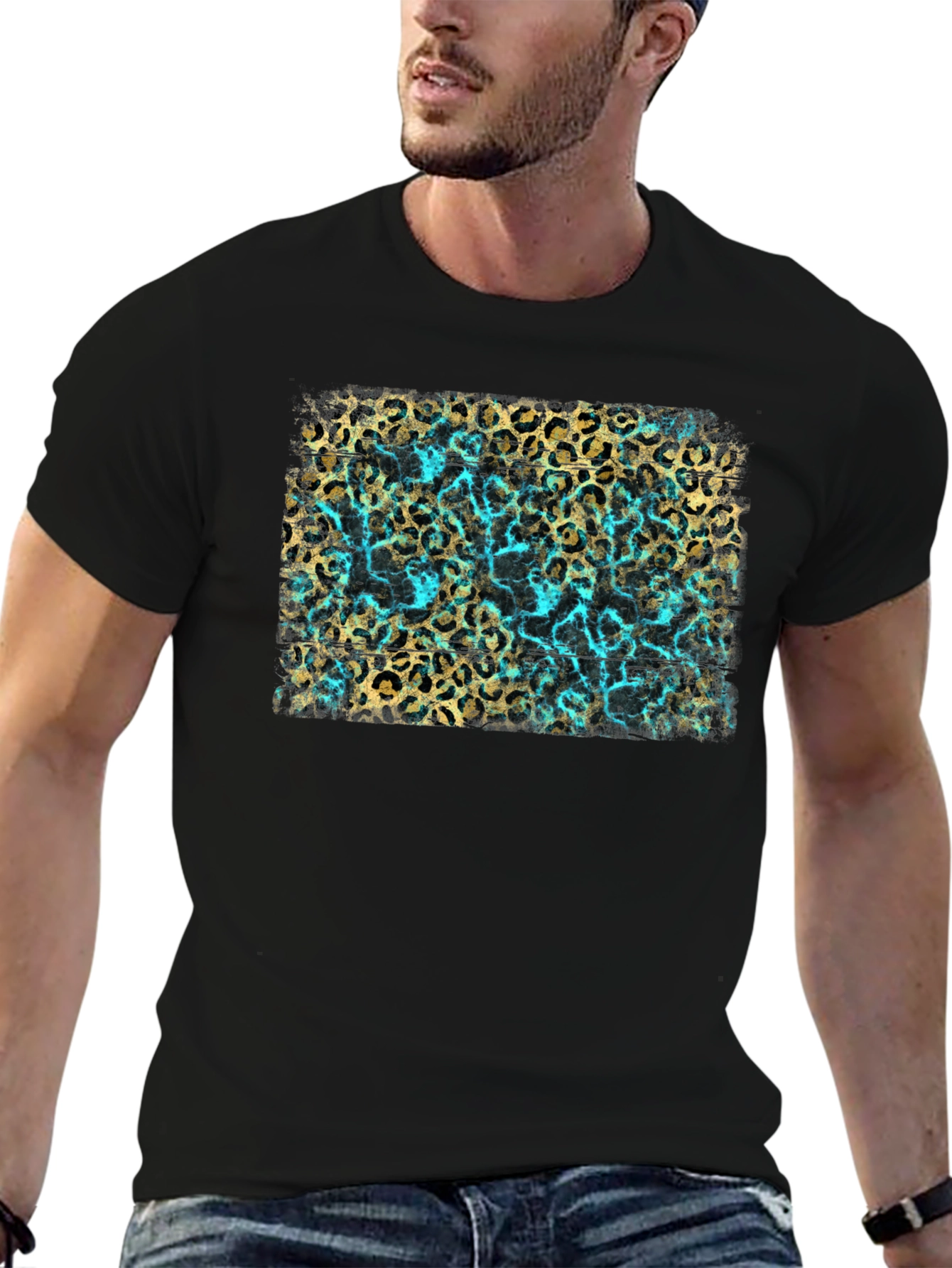 Black Leopard Print Tee - Turquoise Accent view 6
