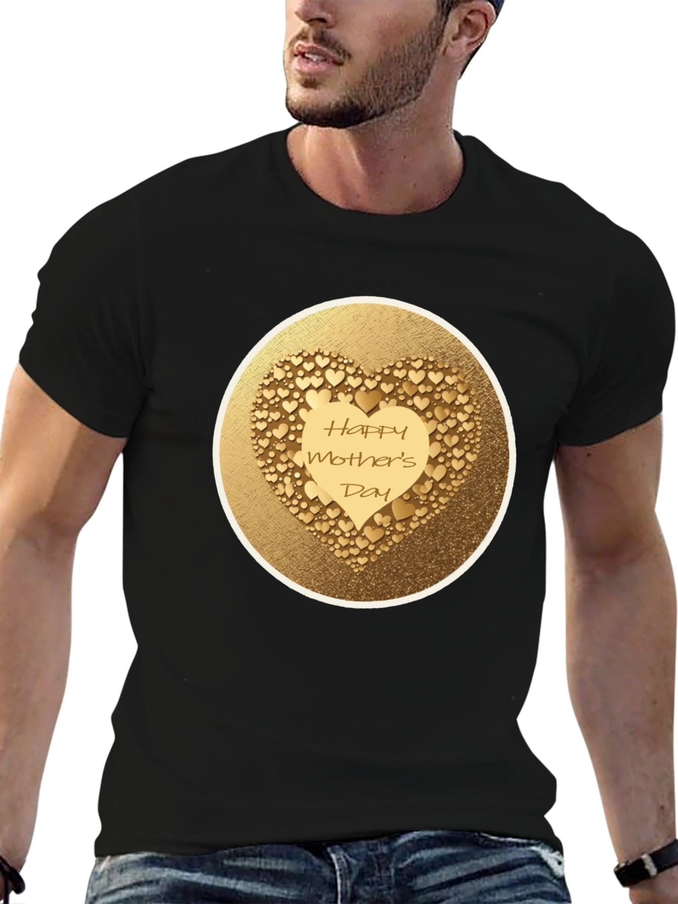 Black Happy Mother's Day Gold Heart Tee view 6
