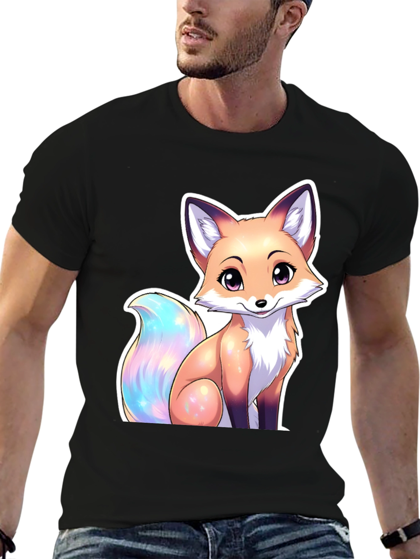 Black Cute Fox Graphic Tee - Stylish Animal Lover T-Shirt view 6
