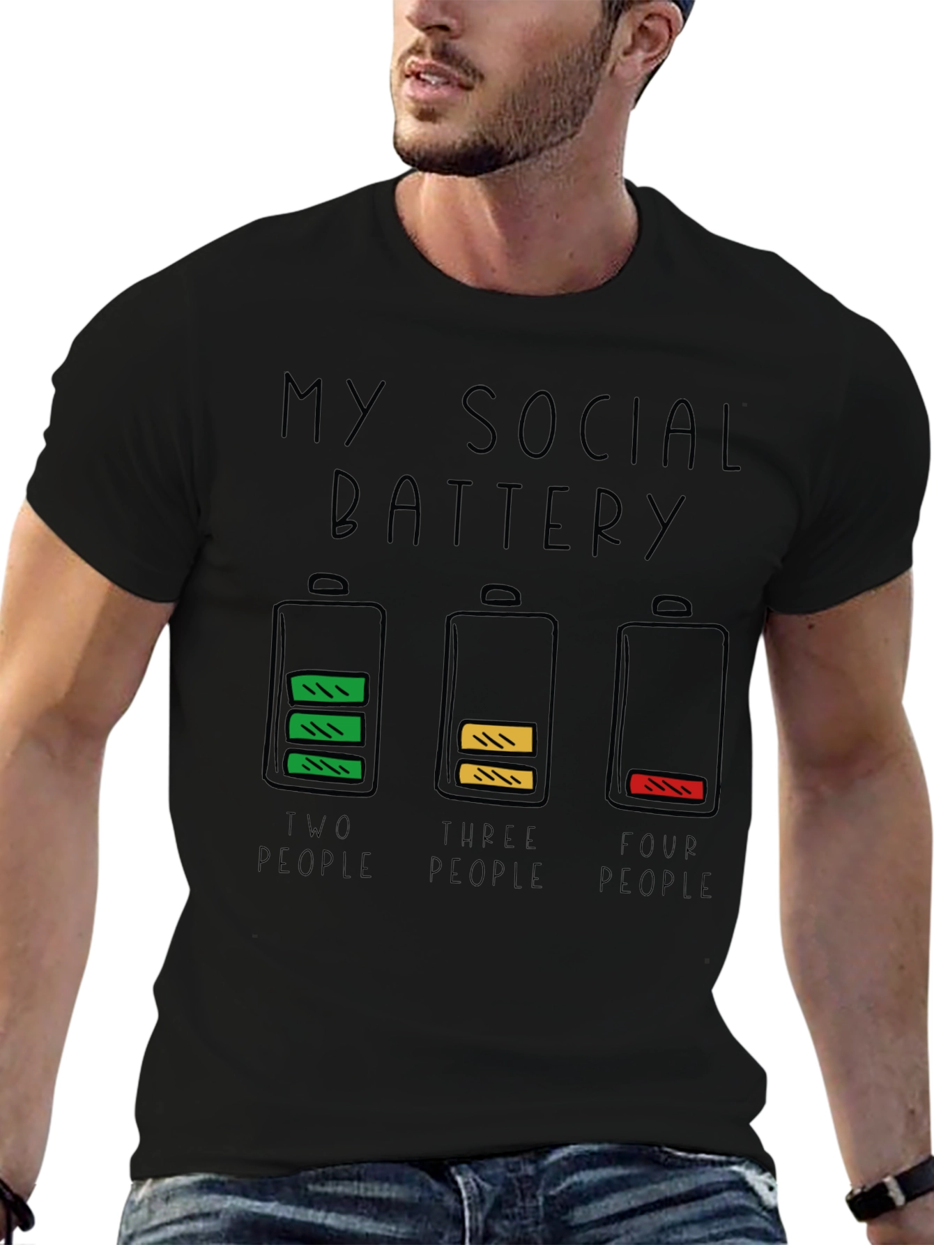 Black Social Battery Graphic Tee - Introvert Humor view 6
