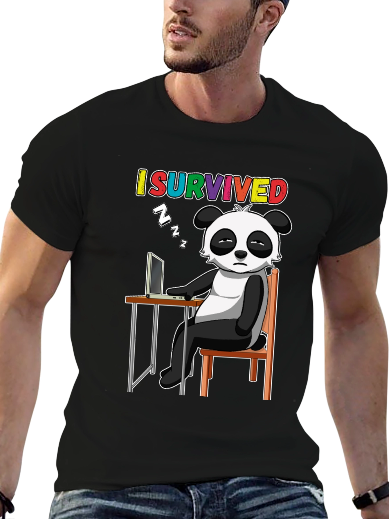 Black I Survived Panda T-Shirt - Funny Novelty Tee view 6