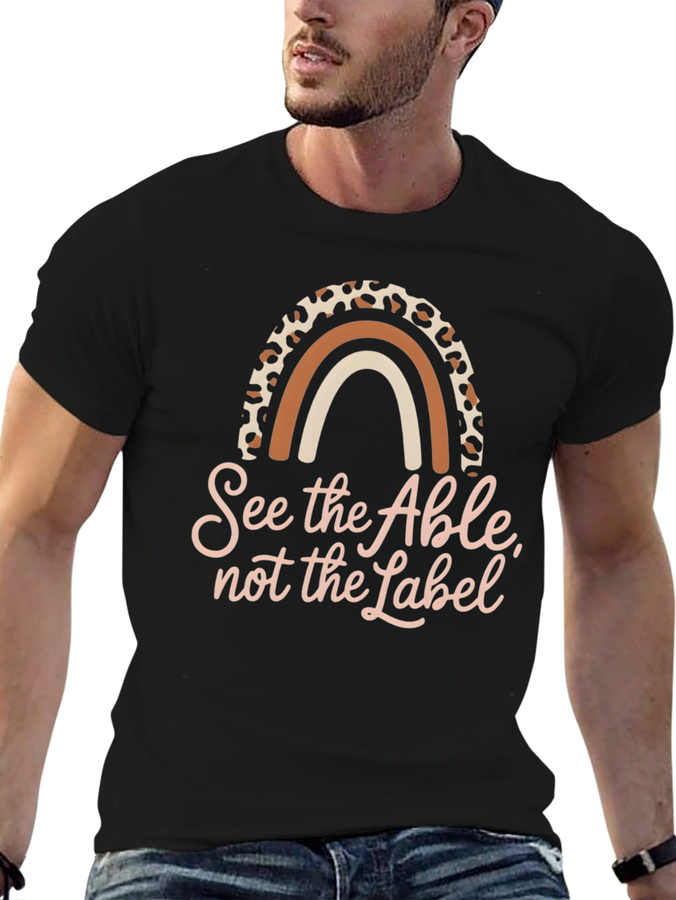 Black See the Able T-Shirt, Rainbow Design, Black view 6