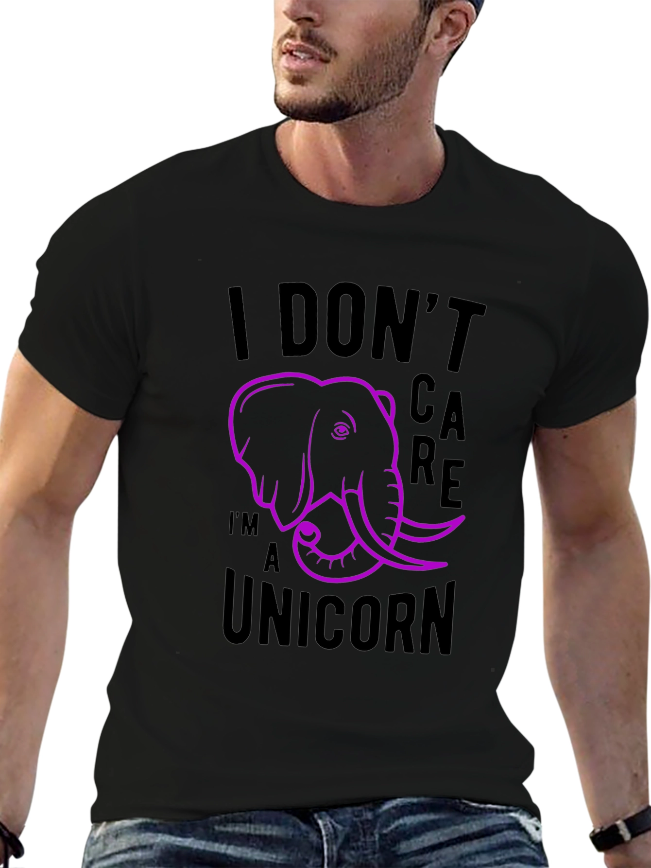 Black I Don't Care I'm a Unicorn Black T-Shirt view 6