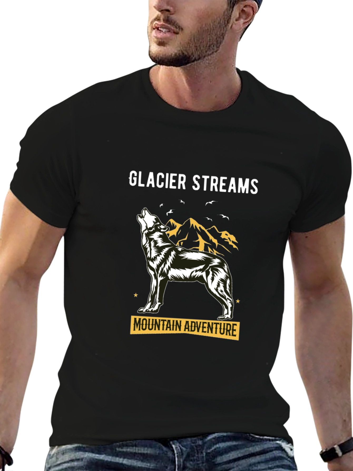 Black Glacier Streams Mountain Adventure Black T-Shirt view 6