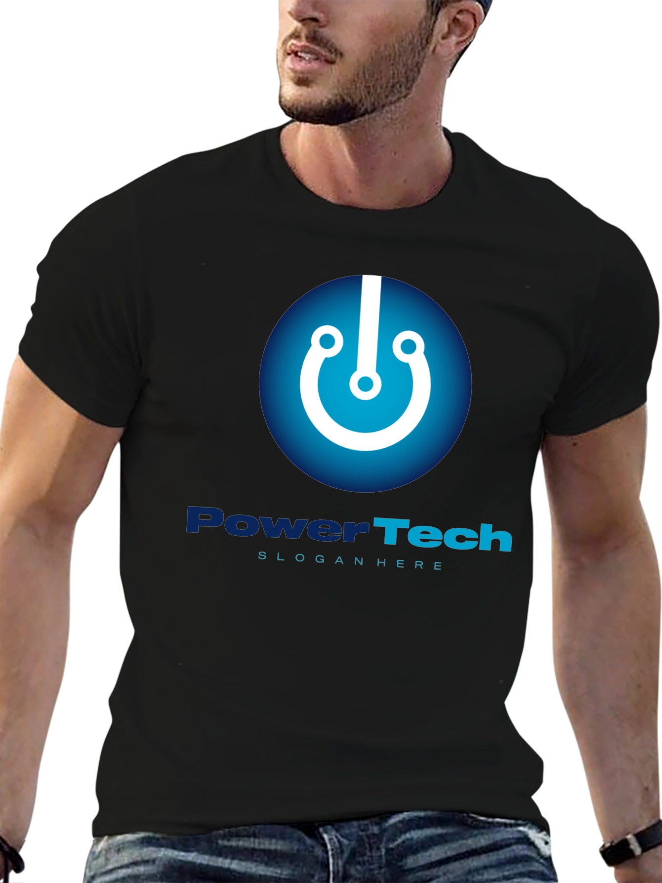 Black PowerTech Black T-Shirt - Modern Tech Design view 6