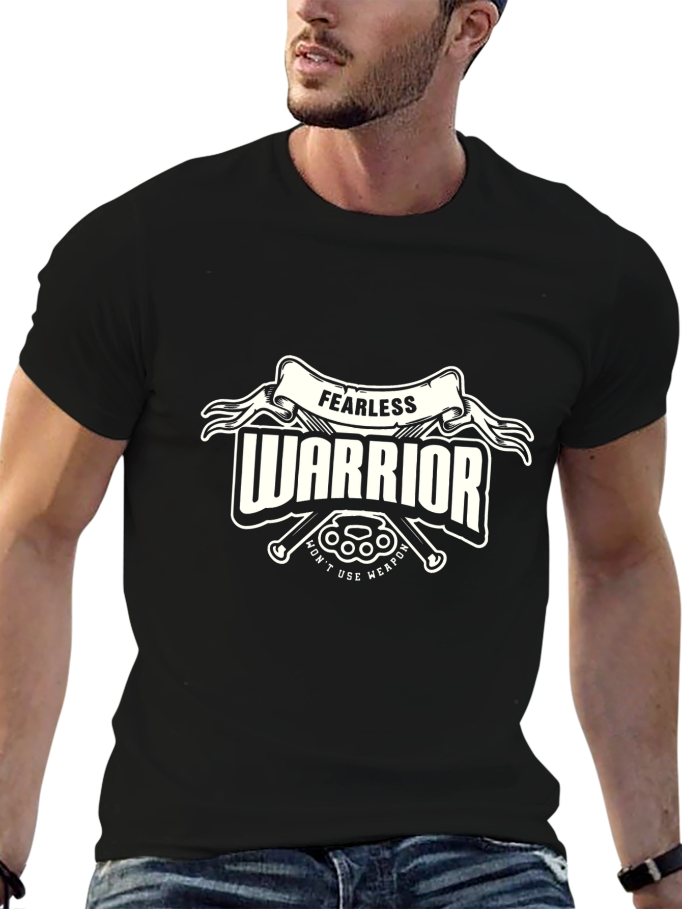 Black Fearless Warrior Graphic Tee - Black Cotton view 6