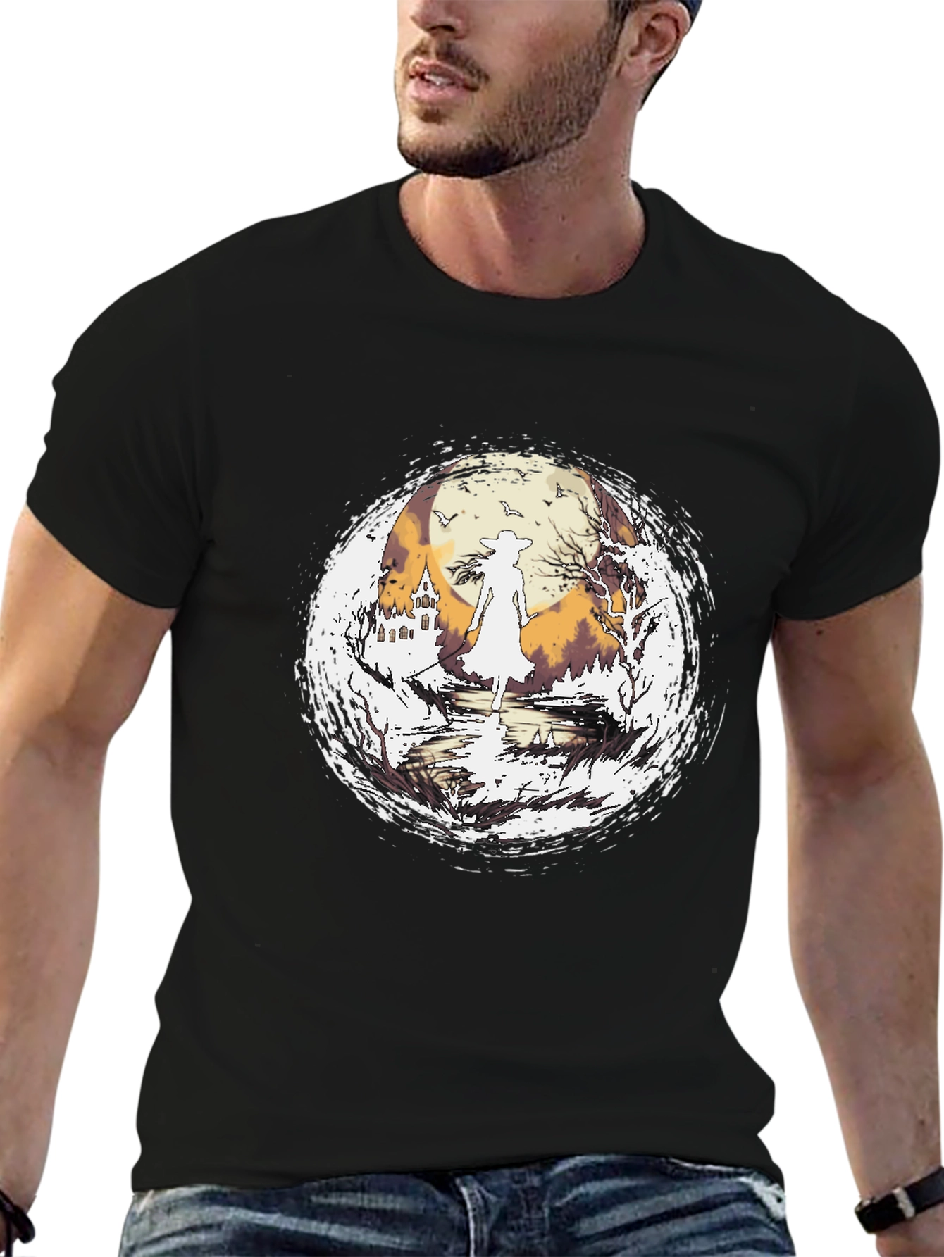 Black Witch Silhouette Halloween T-Shirt view 6
