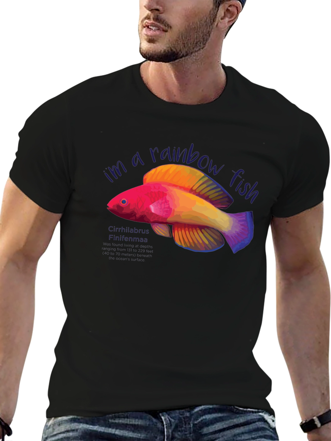 Black Rainbow Fish Graphic Tee - Unique Design view 6