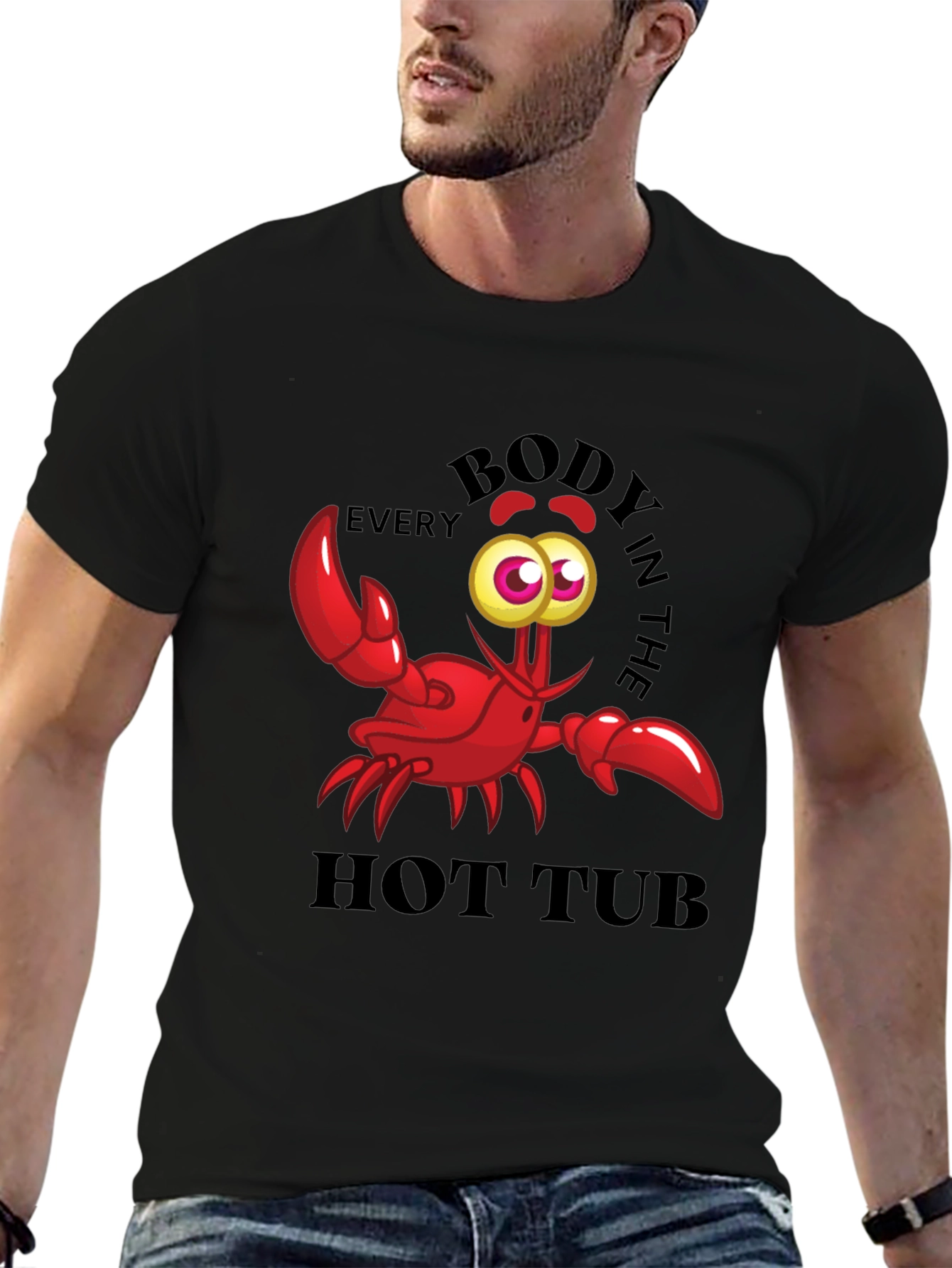 Black Funny Crab Hot Tub T-Shirt view 6
