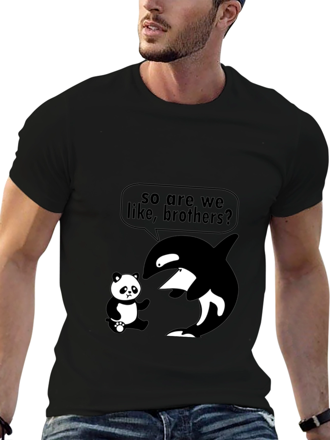 Black Funny Orca Panda Brother T-Shirt view 6