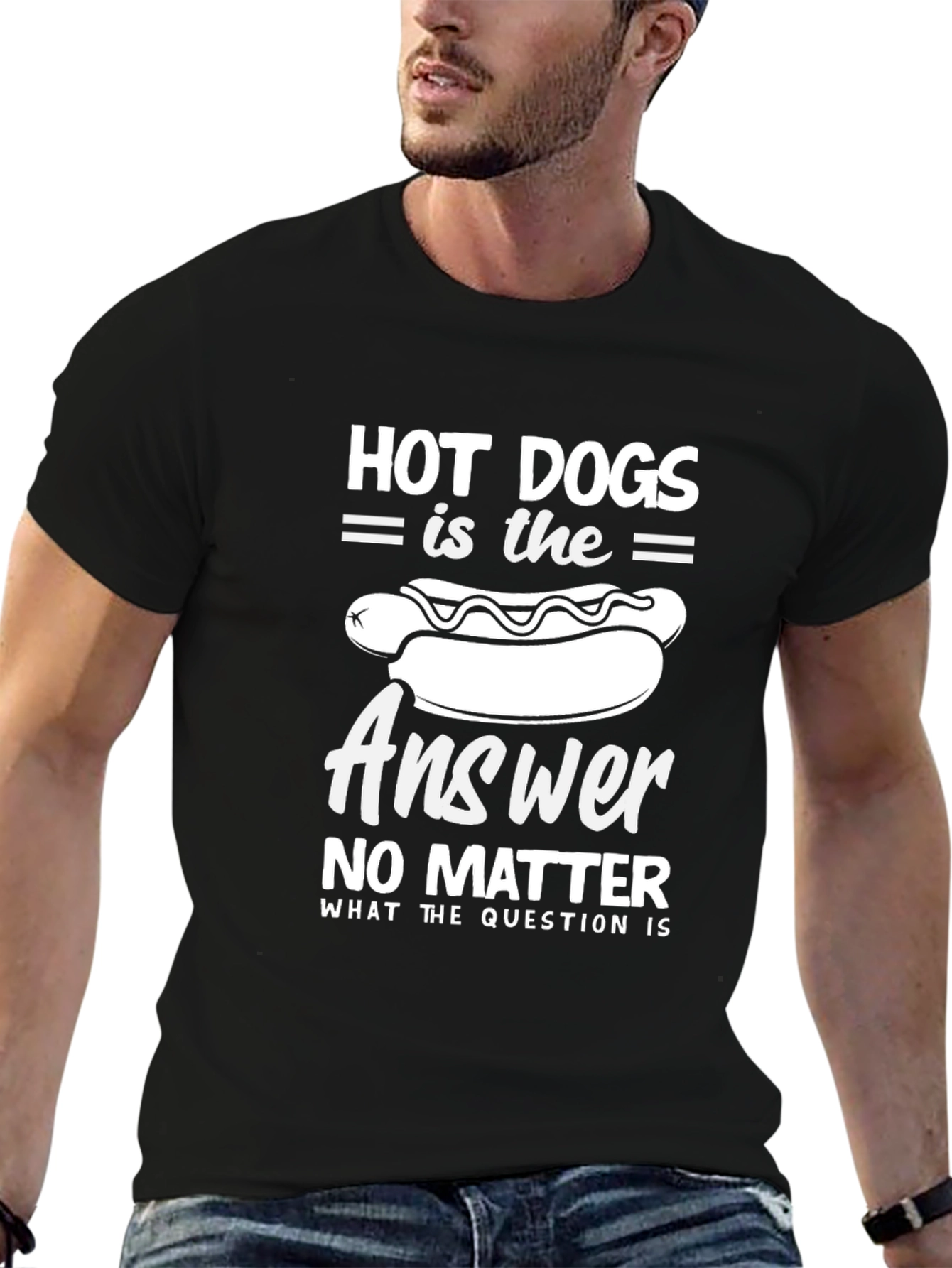 Black Hot Dog Answer Tee - Unisex Funny Food Shirt view 6