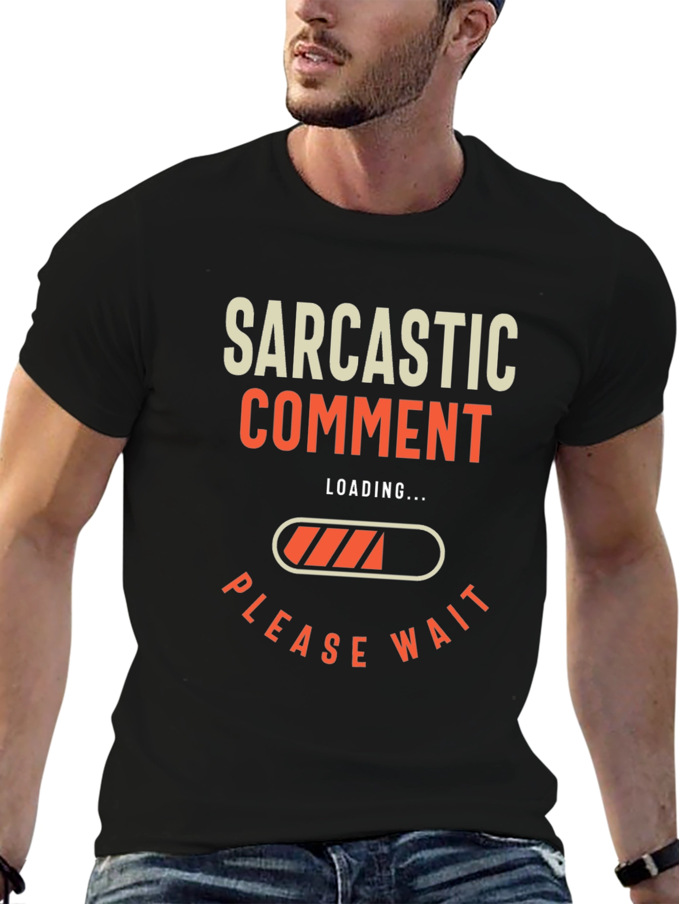 Black Sarcastic Comment Loading T-Shirt - Funny Graphic Tee view 6