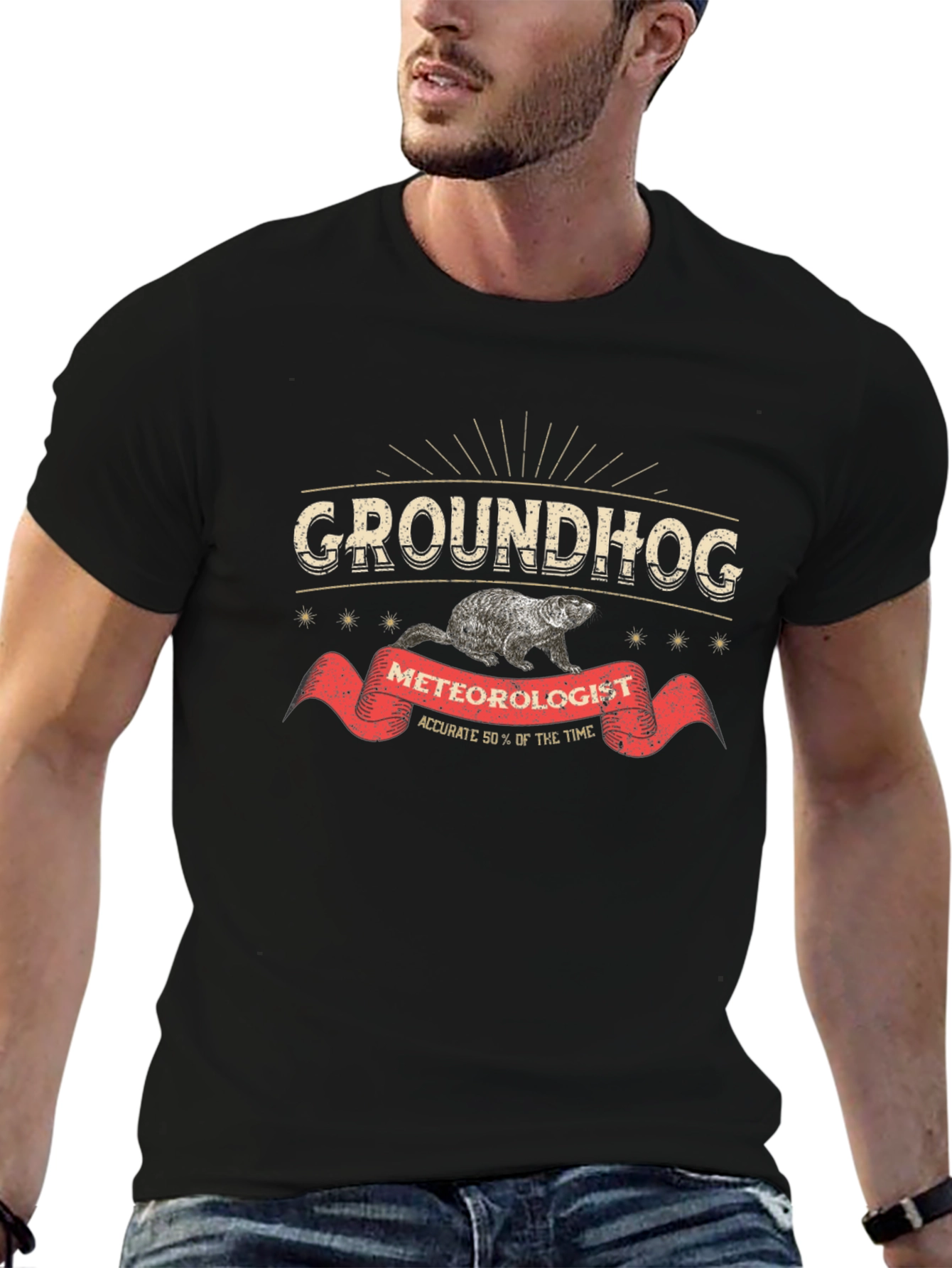 Black Groundhog Meteorologist Black T-Shirt view 6