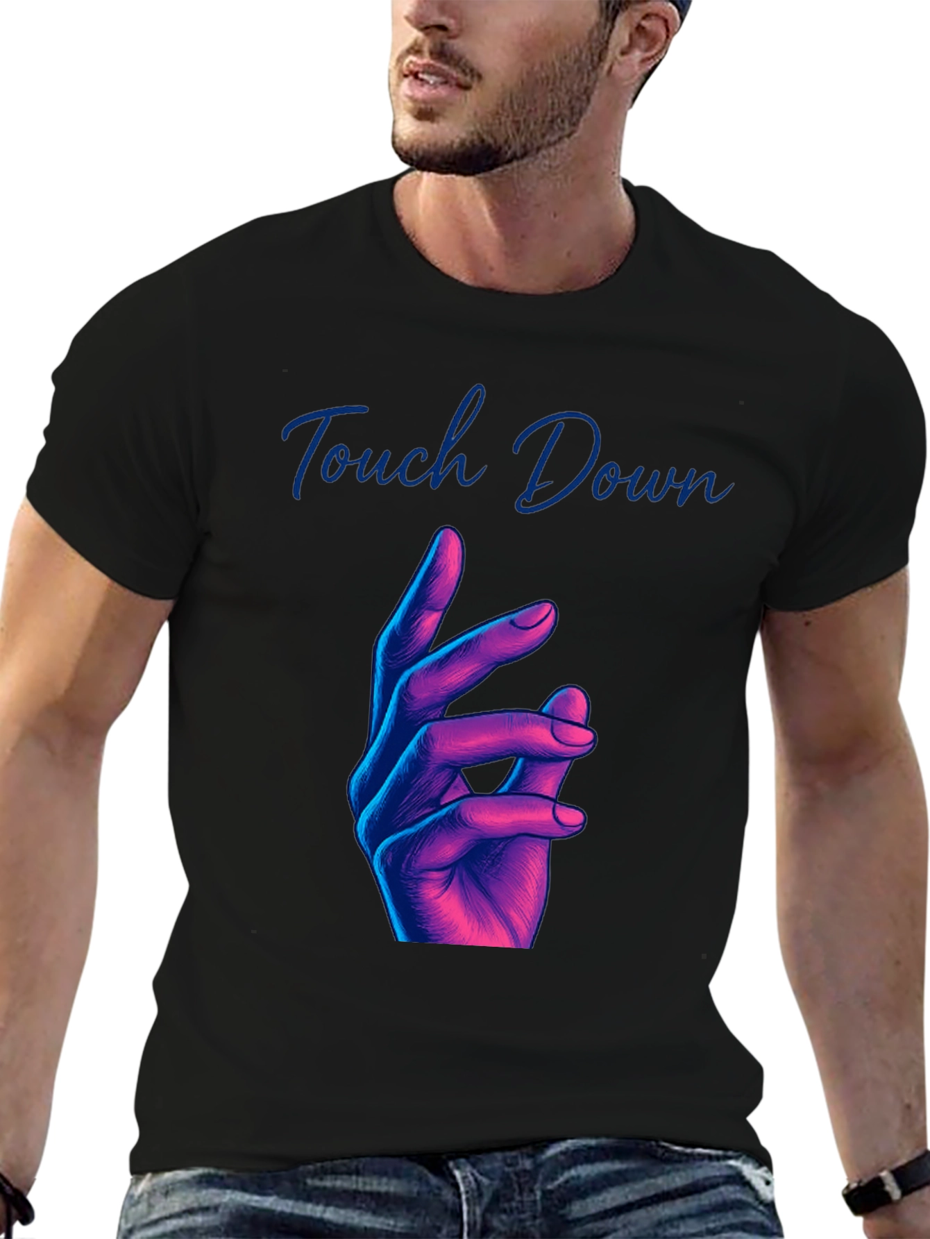 Black Touch Down Graphic Tee - Black Crew Neck view 6