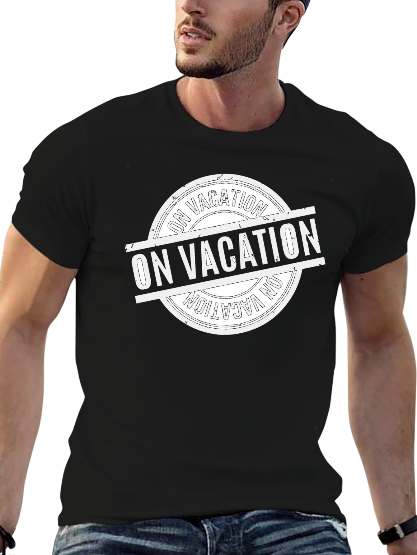 Black On Vacation Graphic Tee - Black Cotton T-Shirt view 6