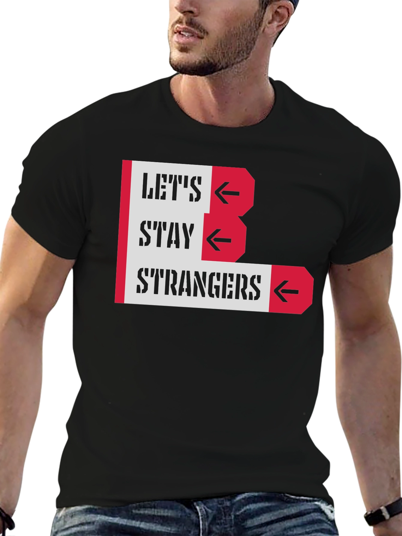 Black Let's Stay Strangers Graphic Tee - Black Unisex T-Shirt view 6