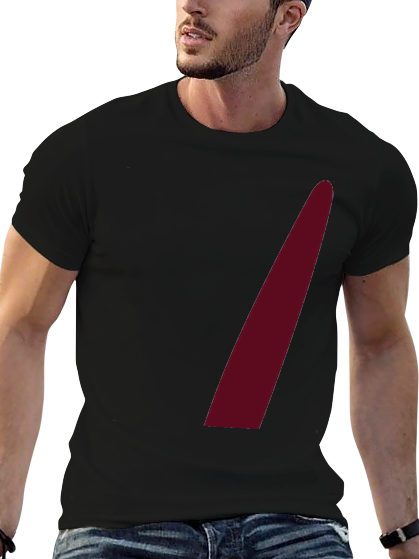 Black Men's Black Crew Neck Tee with Maroon Accent view 6