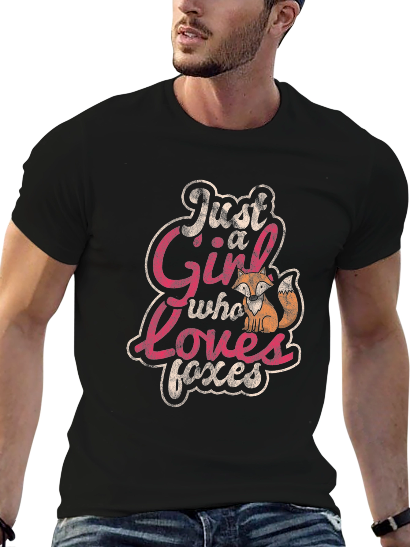 Black Just a Girl Who Loves Foxes T-Shirt view 6
