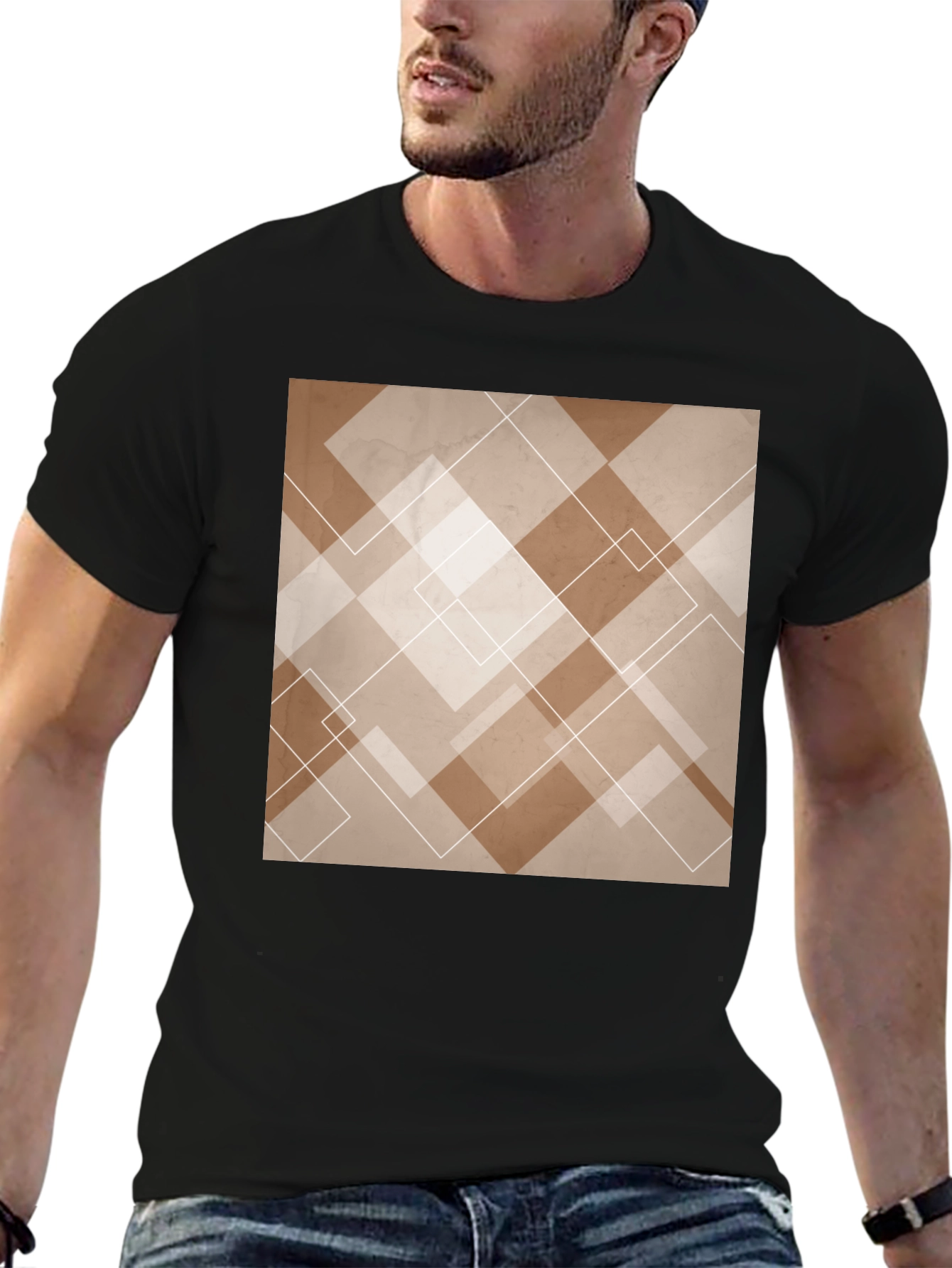 Black Abstract Geometric Pattern Black T-Shirt view 6