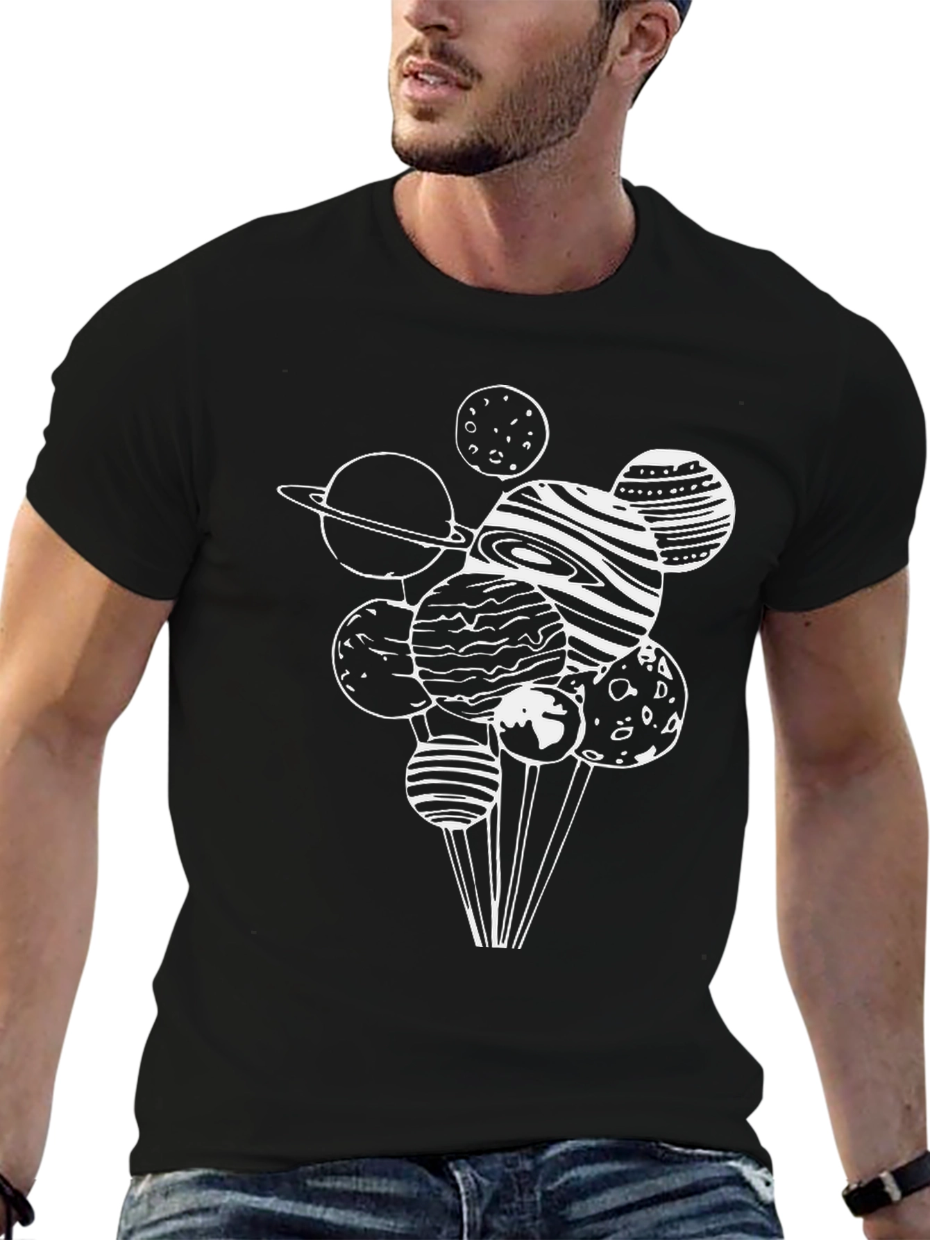 Black Planetary Graphic Tee - Black Cotton Blend view 6