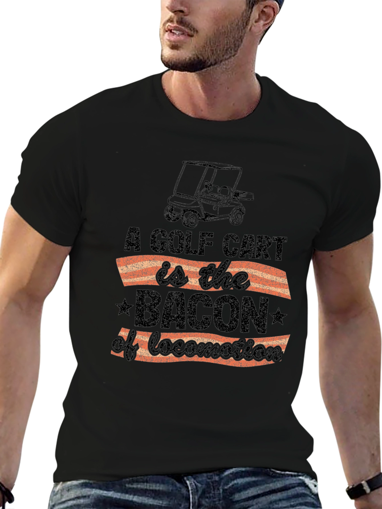 Black Golf Cart Bacon T-Shirt view 6