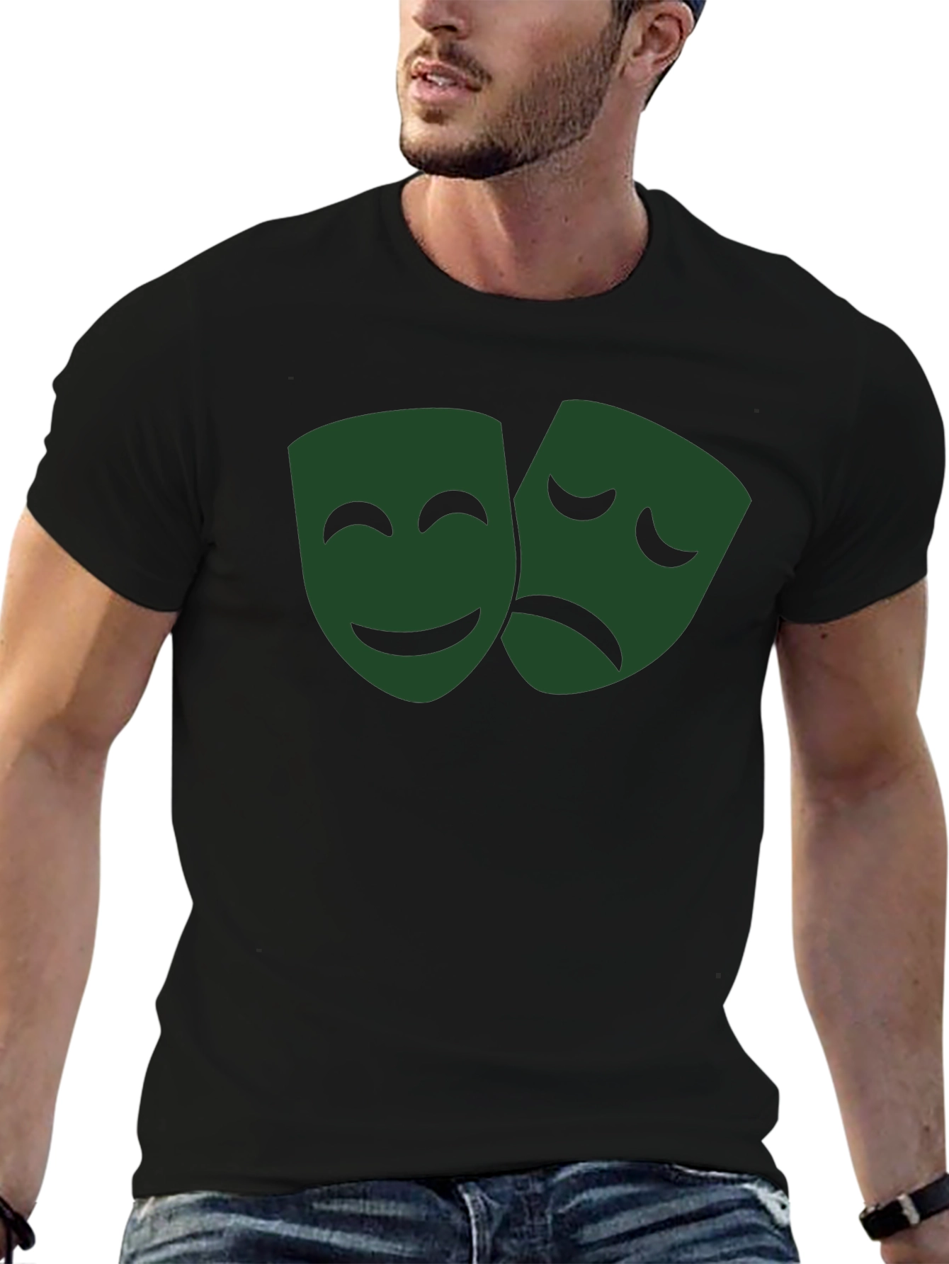 Black Drama Mask Graphic Tee - Black Cotton Blend view 6