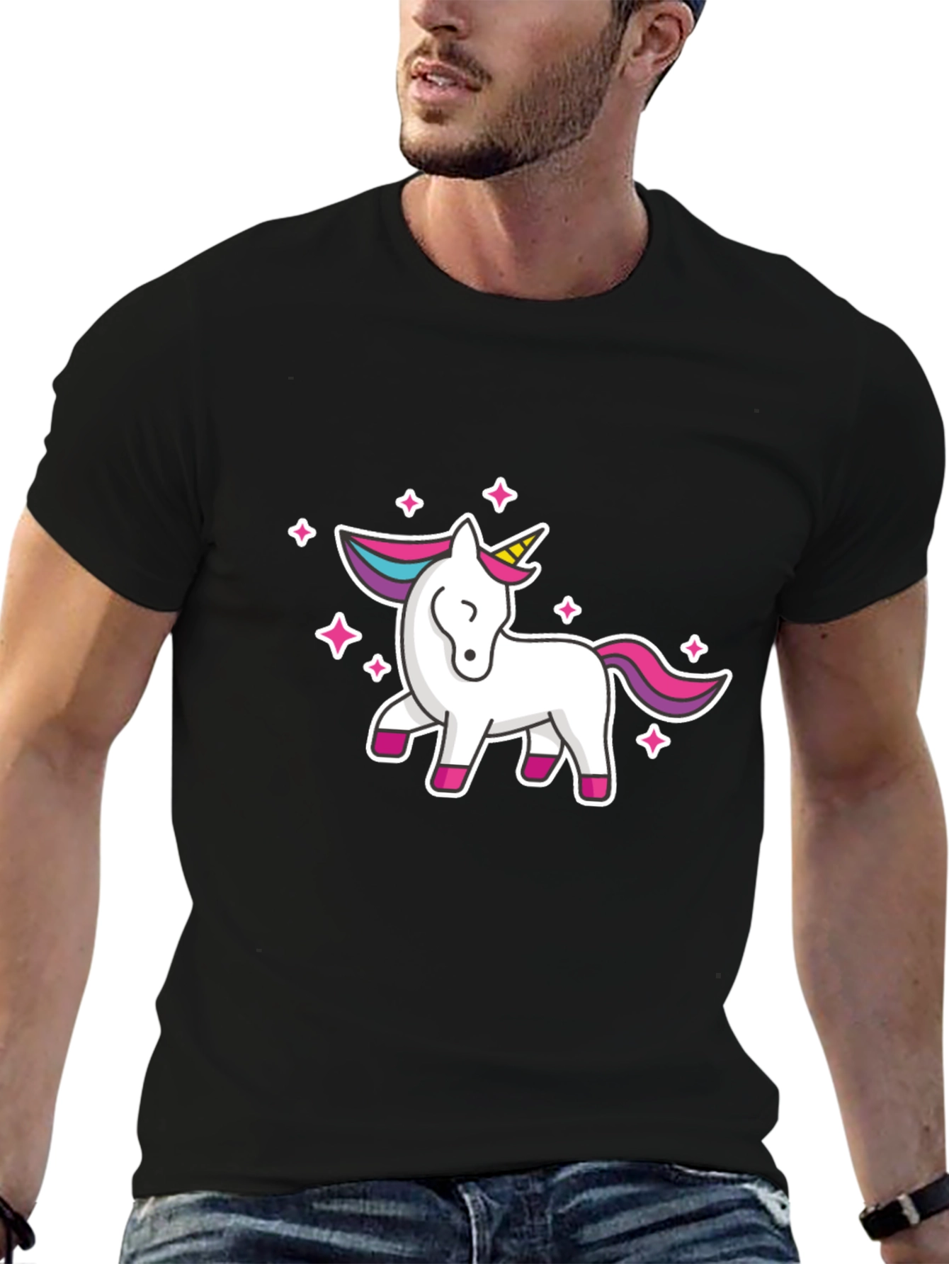 Black Unicorn Graphic Tee - Black Cotton Casual Shirt view 6