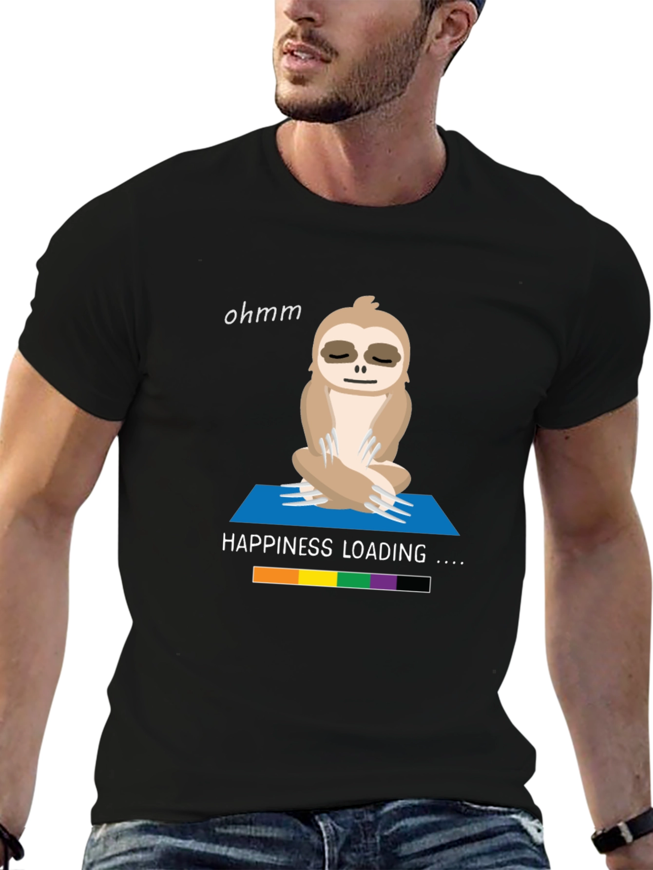Black Yoga Sloth T-Shirt - Happiness Loading Graphic Tee view 6