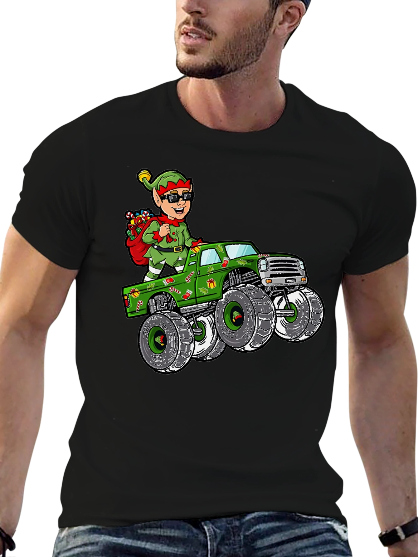 Elf Monster Truck Christmas Graphic Tee - 6